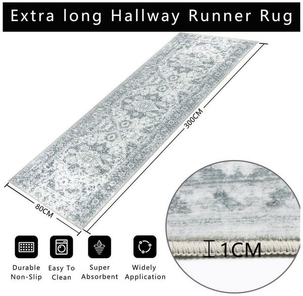 LuxusKollektion Küchenläufer Teppichläufer 80x300cm waschbar rutschfest Flur Küche Grau 80 x 300 cm