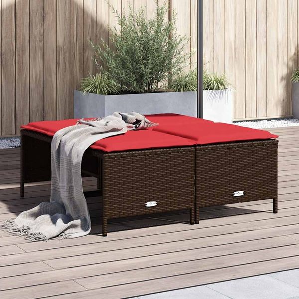 vidaXL Gartenhocker mit Kissen 4 Stk. Braun Poly Rattan 368368