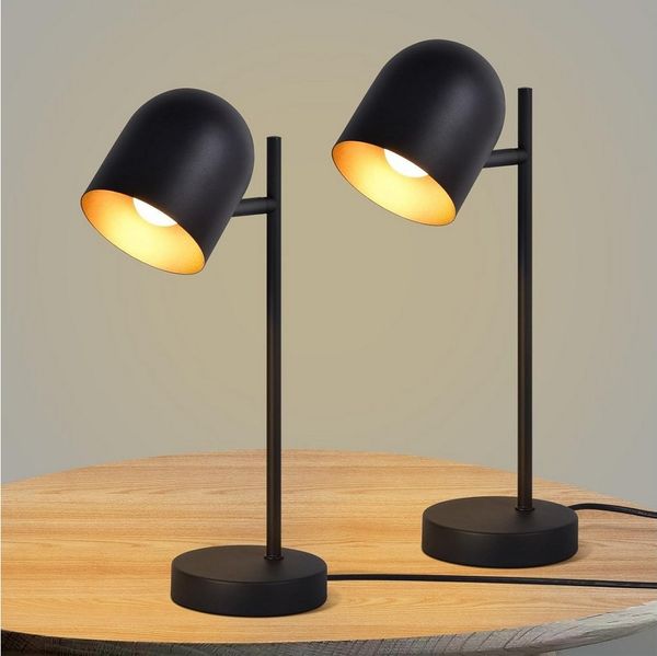 ZMH Tischleuchte Wohnzimmer Schwarz Gold Metall Schwenbar 350° E14 Nachttischleuchte, Einfache Installation, ohne Leuchtmittel, Vintage mit Kabel Bettlampe für Schlafzimmer