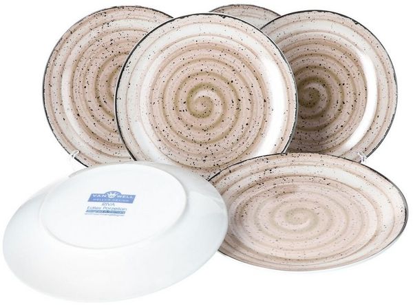 Van Well Riva 6tlg Dessertteller-Set 6 Personen Kuchenteller flach Porzellan spülmaschinengeeignet