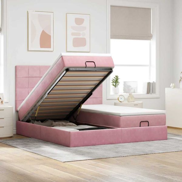 vidaXL Ottoman-Bett mit Matratzen Rosa 200x200 cm Samt 3313783