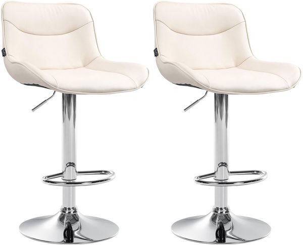 Barhocker 2er Set TAMPA - Creme, Kunstleder, Chrom Barhocker mit Lehne Barstuhl Tresenhocker Tresenstuhl Kneipenhocker Kneipenstuhl