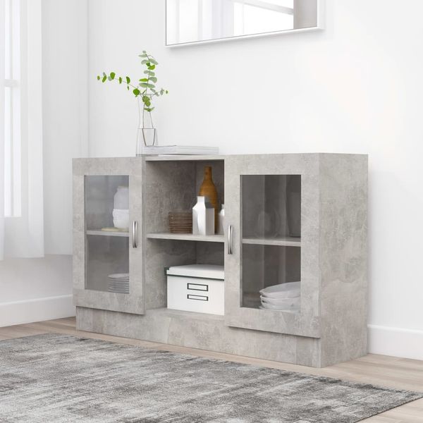 Vitrinenschrank, Kommode, Sideboard Betongrau 120x30,5x70 cm Holzwerkstoff