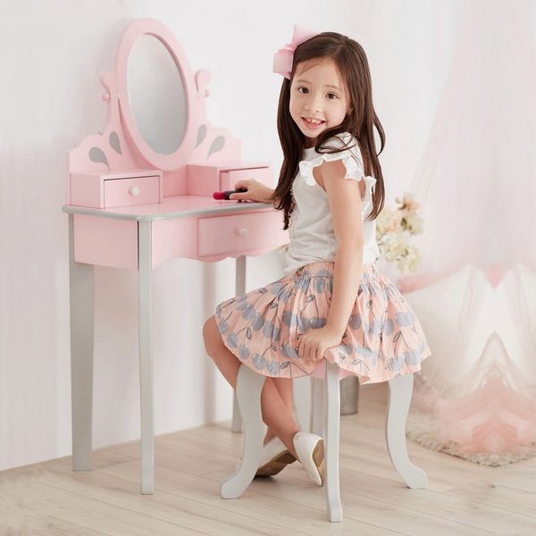 TEAMSON™ KIDS Schminktisch Princess Rapunzel Kinder-Schminktisch aus Holz mit Spiegel & Hocker