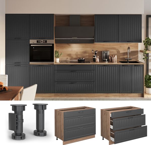 Küchenunterschrank Fame-Line Dunkelgrau/Goldkraft Eiche 100 cm, AP Anthrazit Vicco Bild 4