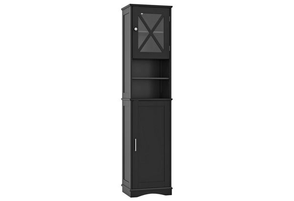 KOMFOTTEU Hochschrank Badezimmerschrank mit Tür & verstellbaren Regalen