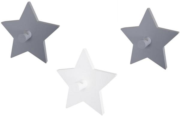 roba Wandhaken 'Little Stars' - Sterne Motiv - Wandgardarobe & Deko für Kinderzimmer - Grau / Weiß