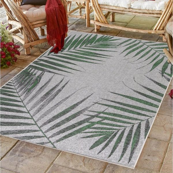 Villa Möbel Outdoorteppich Sunique, Rechteckig, Höhe: 5 mm, Teppich Palmen Design Flachgewebe Küchenteppich Balkon Terrasse