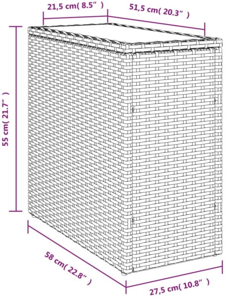 vidaXL Garten-Beistelltisch mit Glasplatte 58x27,5x55 cm Poly Rattan 366189 Bild 10