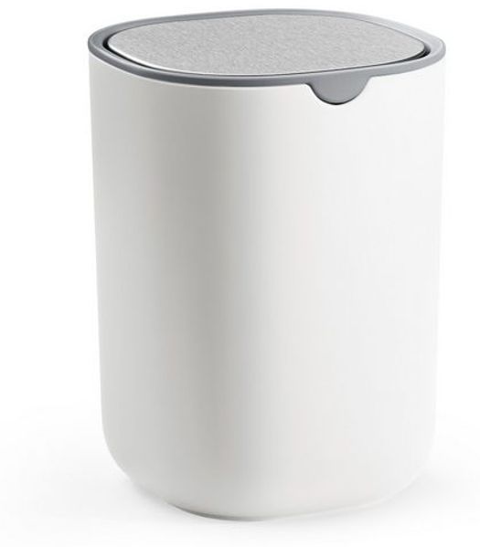 SONGMICS Mini Abfalleimer mit Schwingdeckel, Edelstahl Kosmetikeimer, für Schreibtisch, Bad, Schlafzimmer, 1,5 L, weiß
