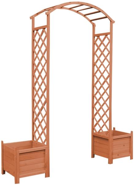 Rosenbogen Braun mit Blumenkübeln Spalier Rankhilfe Gitter Holz Pergola Gestell