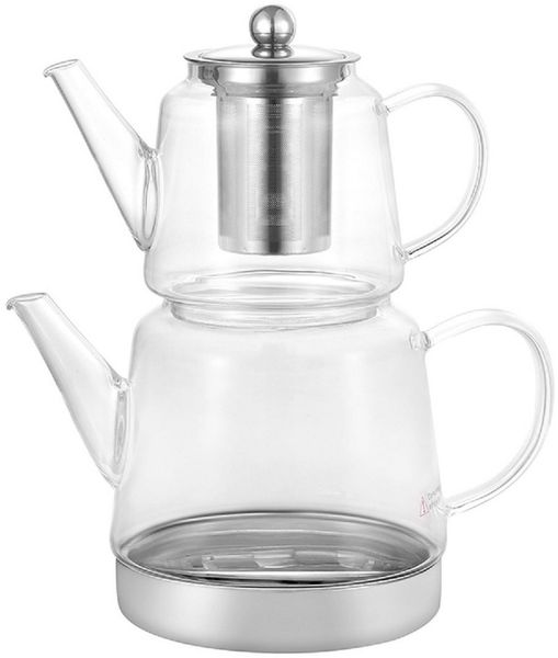 Schäfer Elektronik Caydanlik-Teekanne Hochwertiges Teekannen-Set aus Glas 600 ml / 1,5 Liter