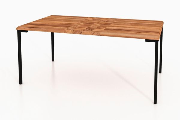 Esstisch Seiba Kernbuche massiv 90x120x78 Schwarze Metallbeine Fischgrätmuster