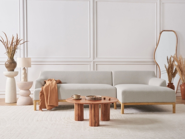 beliani 'SOSJO' Ecksofa, Stoff helles beige, Rechtsseitig, 251 x 132 x 74 cm