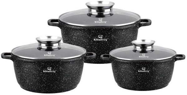 KlönBerg Topf-Set Drei große Töpfe in verschiedenen Größen mit Steinbeschichtung, Aluminiumguss, Aluminium, Keramik, Edelstahl (Multifunktional, geeignet zum Kochen, Braten und Backen!, 6-tlg, Es ist eine perfekte Geschenkidee für jeden Anlass), Innova...