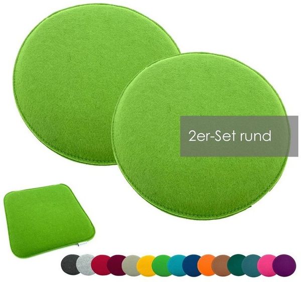 heimtexland Â® Sitzkissen Set Filz Stuhlkissen Stuhlauflage Filzkissen Stuhl Polster Kissen Typ631 2er Set 35 cm Rund ApfelgrÃ¼n Bild 4