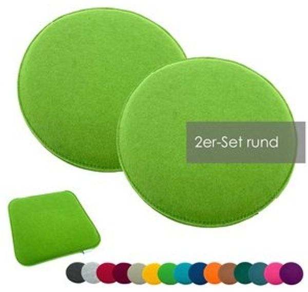 heimtexland Â® Sitzkissen Set Filz Stuhlkissen Stuhlauflage Filzkissen Stuhl Polster Kissen Typ631 2er Set 35 cm Rund ApfelgrÃ¼n Bild 6