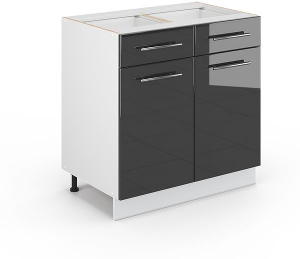 Küchenunterschrank Fame-Line Anthrazit Hochglanz 80 cm mit Schubladen, ohne Arbeitsplatte Vicco