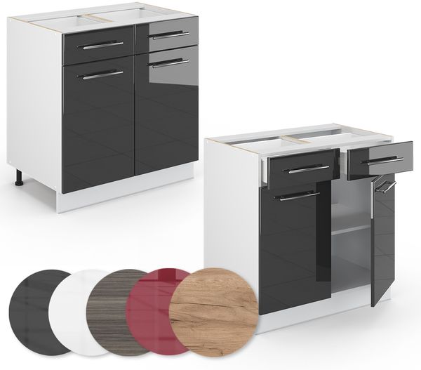Küchenunterschrank Fame-Line Anthrazit Hochglanz 80 cm mit Schubladen, ohne Arbeitsplatte Vicco Bild 5