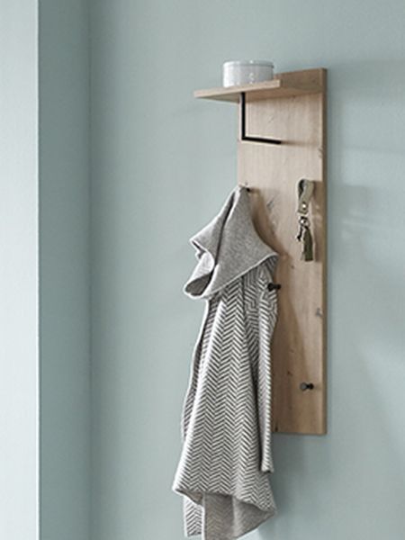 Wandgarderobe >37448< in eiche, schwarz, MDF, Metall - 30x100x20cm (BxHxT)