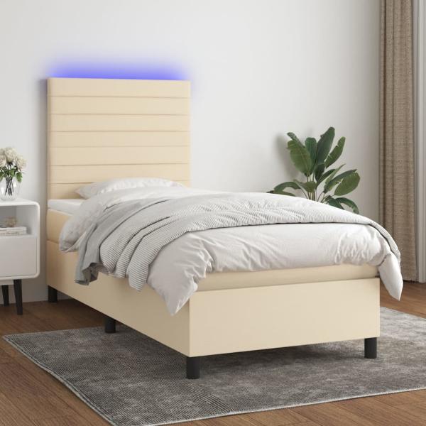 vidaXL Boxspringbett mit Matratze & LED Creme 90x190 cm Stoff 3134922