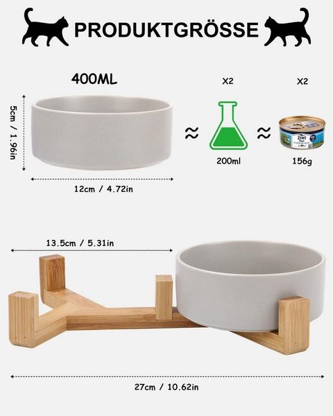 SinLaw Napf-Set 2 Bambus Keramik Schüssel für Katzen und Hunde, Mit Anti-Rutsch-Matte,futterschale katze keramik