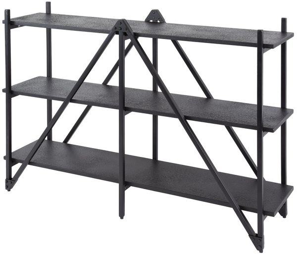 Konsole Pouv aus Metall in dunkelgrauer Optik, modernes Design mit 2 Böden, 130 cm breit