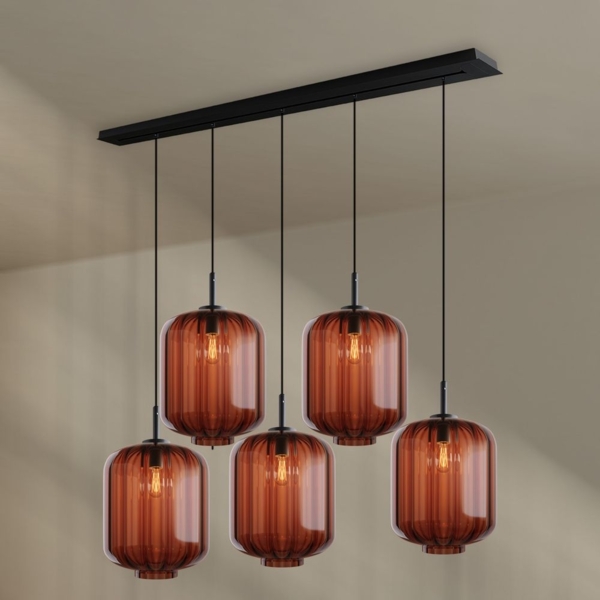 s.luce Velo Esszimmerleuchte 5-flammig Baldachin 160cm Ø 25cm Braun, Schwarz