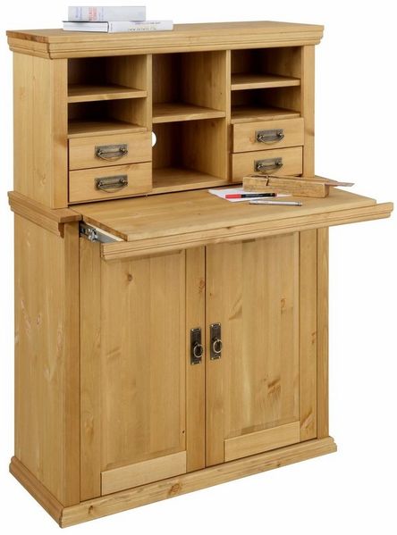 OTTO home Sekretär Konrad, Schreibtisch aus Massivholz, mit viel Stauraum, B89 x H122 cm