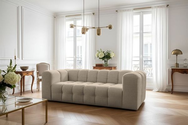 Sofa Designersofa SOLVIE 3-Sitzer in Stoff Moly Beige