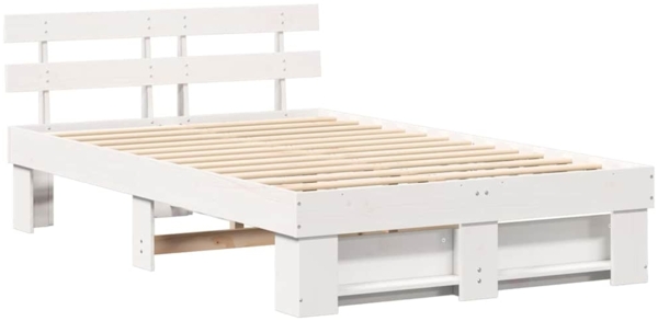 vidaXL Bettrahmen mit Kopfteil Weiß 120 x 200 cm Massives Kiefernholz 872486 Bild 1