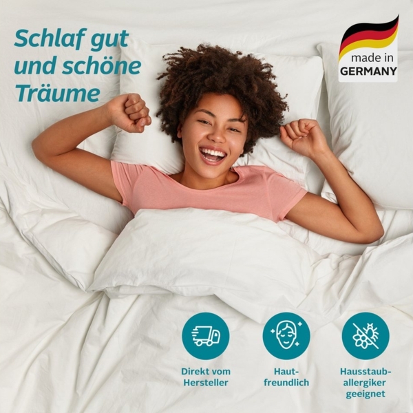 my home Daunenbettdecke + Kopfkissen Cavanelle Bettdecke 135x200 cm, 155x220 cm, Füllung: Daunen und Federn, Bezug: 100% Baumwolle, Set mit Kissen 80x80 cm, Sommer, Winter, Made in Germany Bild 3