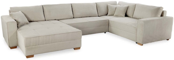 Wohnlandschaft Bornholm / Brixen, Polyester, Stoff, Beige, Grau, 379 x 86 x 227 cm