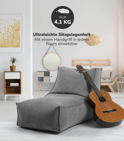 mokebo Sitzsack Der Sundowner (aus Webstoff), Indoor Bean Bag, Liege & Relaxliege für Kinder & Erwachsene in Grau