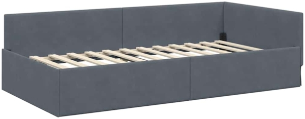 vidaXL Eckbettgestell mit Kopfteil Dunkelgrau 90 cm x 200 cm Stoff 42016082