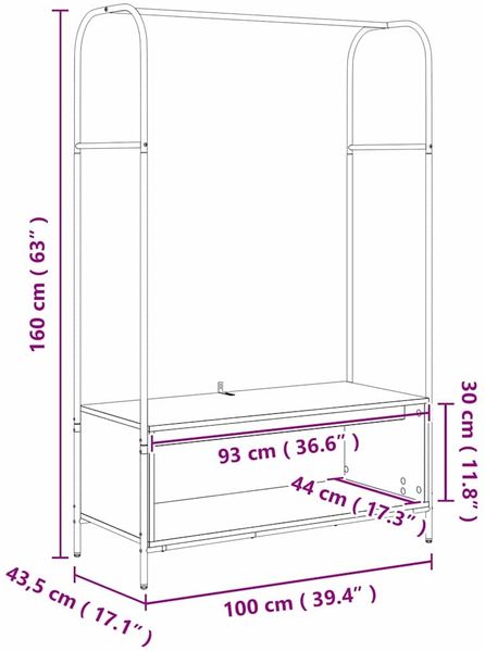vidaXL Kleiderständer Braun Eichen-Optik 100 x 44 x 160 cm 868456 Bild 12