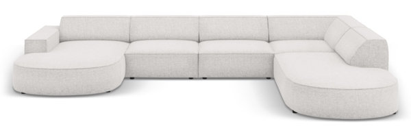 Micadoni Panorama-Ecksofa Jodie 7-Sitzer runde Recamiere Rechts Chenille Haga Hellgrau