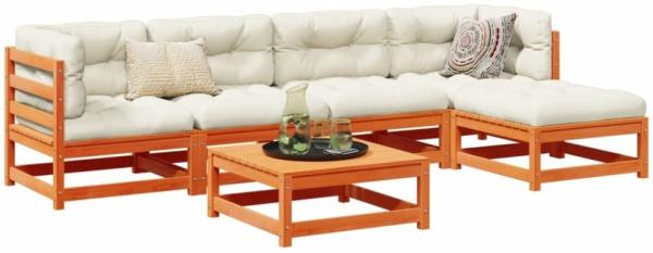 vidaXL 6-tlg. Garten-Sofagarnitur Wachsbraun Massivholz Kiefer 3299398