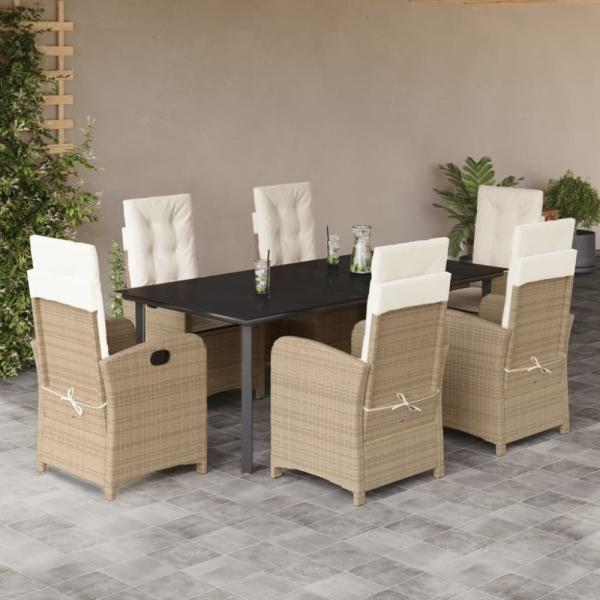 vidaXL 7-tlg. Garten-Essgruppe mit Kissen Beige Poly Rattan 3212387