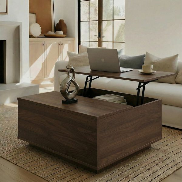 FABATO Couchtisch eckig höhenverstellbar mit verstecktem Staufach Landhaus-Design (1-St), für Wohnzimmer & Home Office