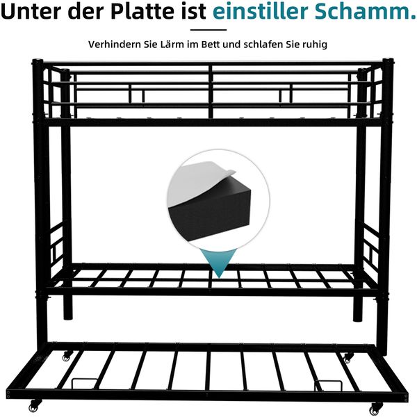 Hochbelastbares, stabiles Metall-Etagenbett 90*190 cm / Geräuscharm / Sicherheitsgeländer / Keine Boxspring erforderlich. Bild 6
