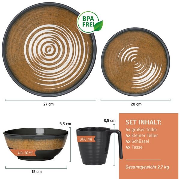 Moritz Geschirr-Set Camping Geschirr Stone Curry Geschirr 16 tlg.