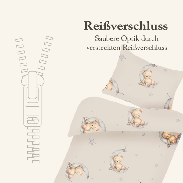Kinder Bettwäsche 2-tlg ( 100x135cm / 40x60cm ) Bettdecken Set, 100% Baumwolle - Babybettwäsche mit Motiv Bärchen Beige Bild 2