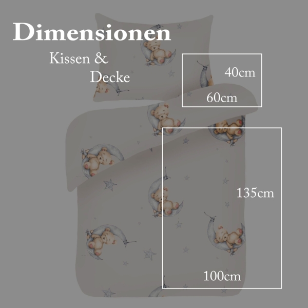 Kinder Bettwäsche 2-tlg ( 100x135cm / 40x60cm ) Bettdecken Set, 100% Baumwolle - Babybettwäsche mit Motiv Bärchen Beige Bild 3