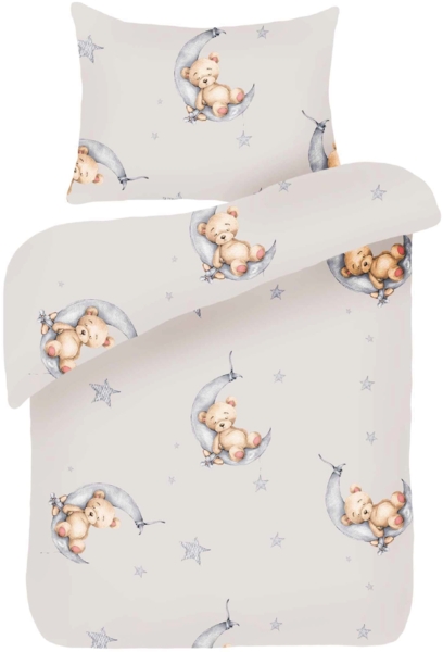 Kinder Bettwäsche 2-tlg ( 100x135cm / 40x60cm ) Bettdecken Set, 100% Baumwolle - Babybettwäsche mit Motiv Bärchen Beige Bild 4