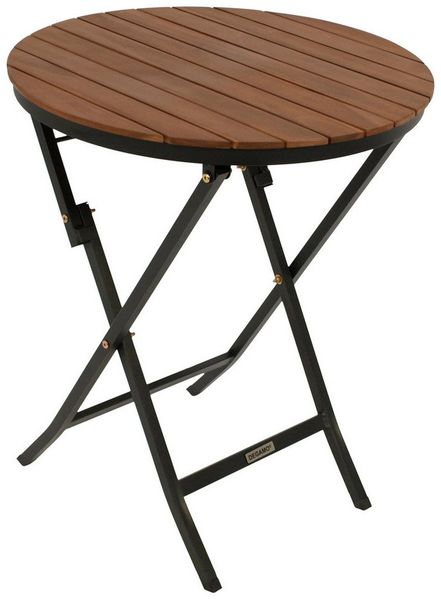 DEGAMO Bistrotisch LIENZ (1-St), 61,5cm rund, klappbar, Akazienholz, Stahlgestell schwarz