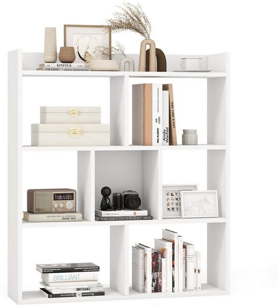 COSTWAY Bücherregal, mit 7 Würfeln & offener Ablage, Holz, 20x80x90cm