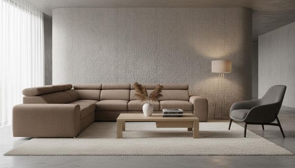 Wohnero24 Ecksofa L-Form PAVONE 5 330 x 260 cm – großes Chenille Sofa Hellbraun mit Schlaffunktion 190 x 125 cm & Bettkasten, verstellbare Kopfstützen