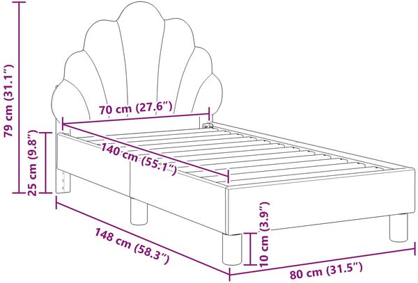 vidaXL Kinderbettgestell mit Kopfteil Polizeiblau 70 x 140 cm Samt 42011140 Bild 10