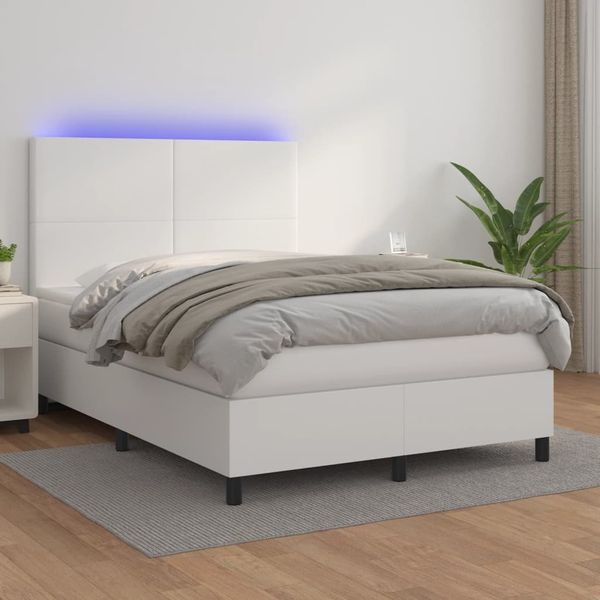 vidaXL Polsterbett mit Matratze & LED Weiß 140x200 cm Kunstleder